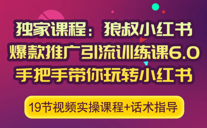 狼叔小红书爆款推广引流训练课6.0，手把手带你玩转小红书-收集菌资源站