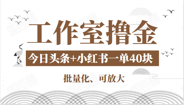 工作室撸金二件套：撸今日头条原创收益+小红书一单利润40块项目-收集菌资源站