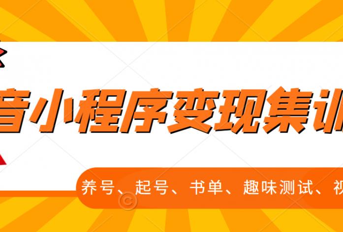 抖音小程序变现集训课，养号、起号、书单、趣味测试、视频剪辑，全套流程-收集菌资源站