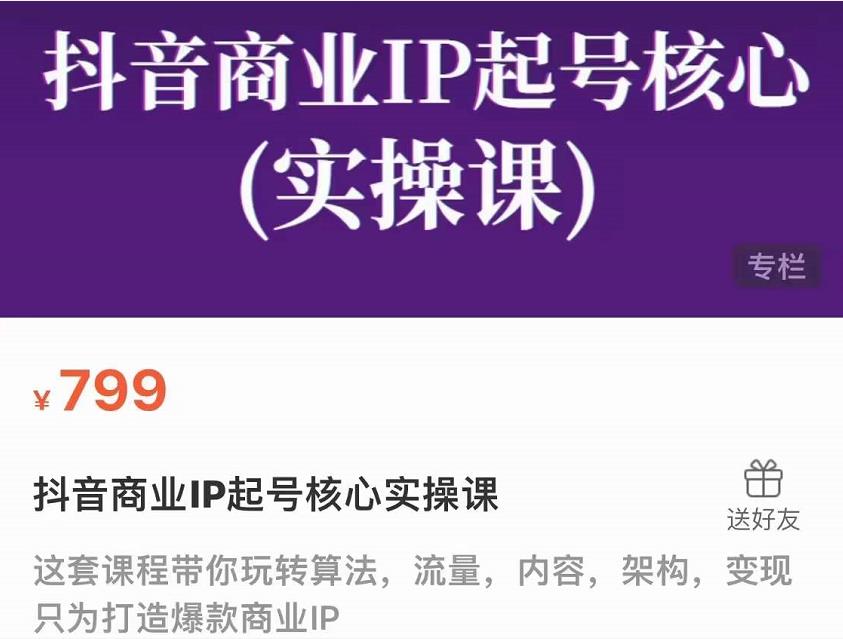 抖音商业IP起号核心实操课，带你玩转算法，流量，内容，架构，变现-收集菌资源站