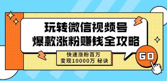 玩转微信视频号爆款涨粉赚钱全攻略，快速涨粉百万变现万元秘诀-收集菌资源站