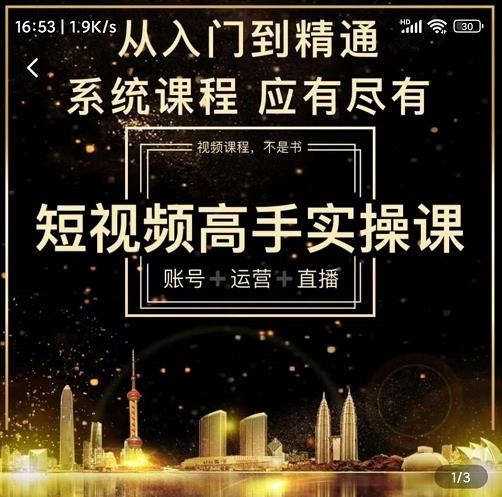 短视频高手实操课：账号+运营+直播，从入门到精通，系统课程，应有尽有-收集菌资源站