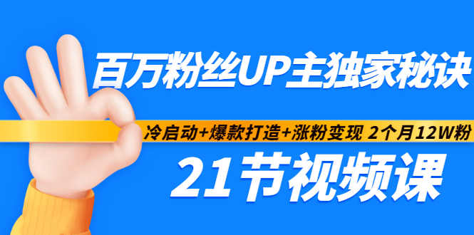百万粉丝UP主独家秘诀：冷启动+爆款打造+涨粉变现2个月12W粉（21节视频课)-收集菌资源站