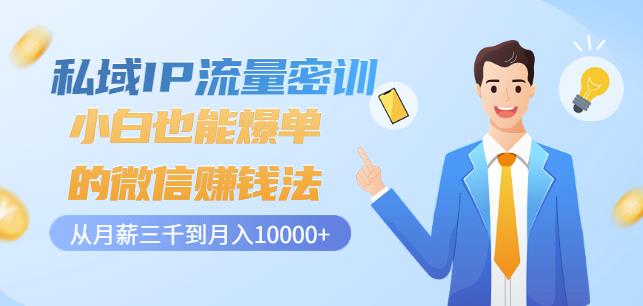 私域IP流量密训：小白也能爆单的微信赚钱法，从月薪三千到月入10000+-收集菌资源站