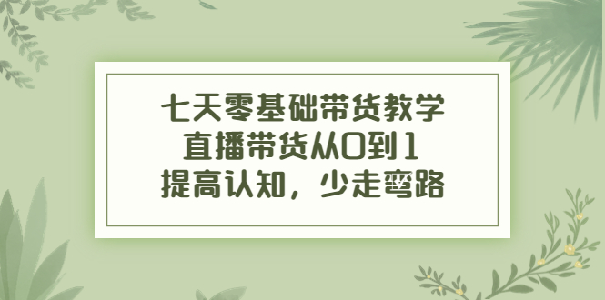 七天零基础带货教学，直播带货从0到1，提高认知，少走弯路-收集菌资源站