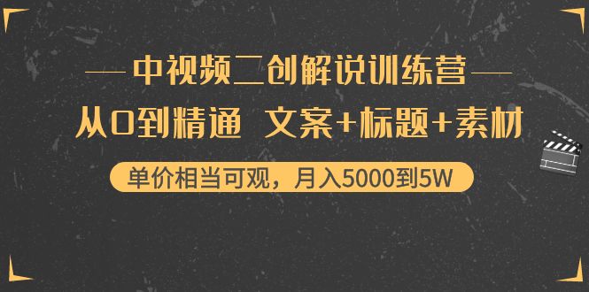 中视频二创解说训练营：从0到精通 文案+标题+素材、月入5000到5W-收集菌资源站