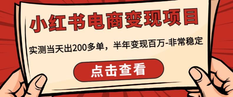 顽石·小红‬书电商变现项目，实测当天出200多单，半年变现百万，非常稳定-收集菌资源站