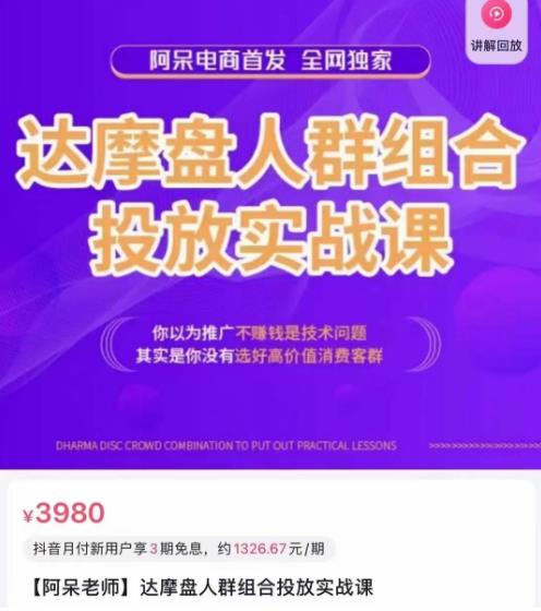 阿呆电商·达摩盘人群组合投放实战课，你以为推广不赚钱是技术问题，其实是你没有选好高价值消费客群-收集菌资源站