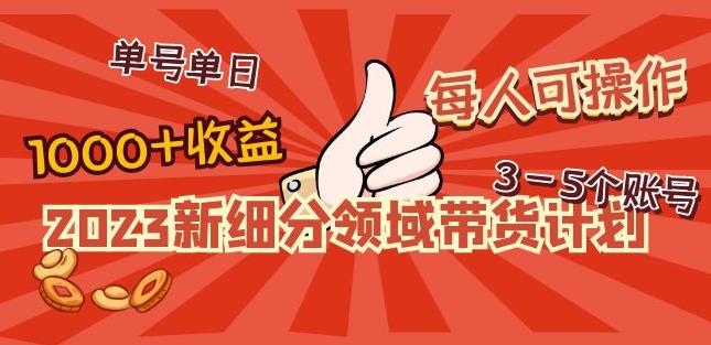 2023新细分领域带货计划：单号单日1000+收益不难，每人可操作3-5个账号-收集菌资源站