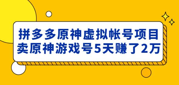 外面卖2980的拼多多原神虚拟帐号项目：卖原神游戏号5天赚了2万-收集菌资源站