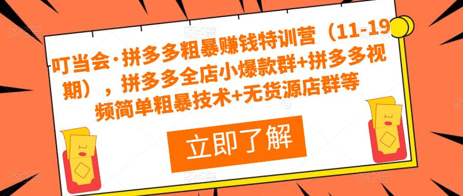 叮当会·拼多多粗暴赚钱特训营（11-19期），拼多多全店小爆款群+拼多多视频简单粗暴技术+无货源店群等-收集菌资源站