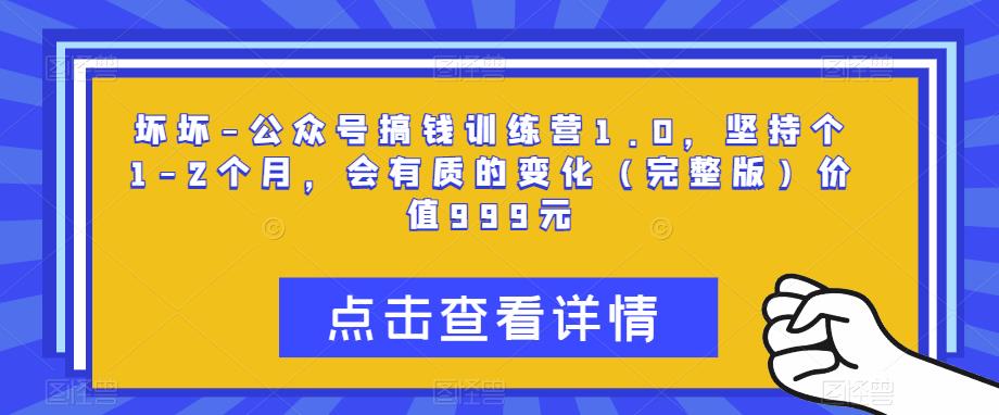 坏坏-公众号搞钱训练营1.0，坚持个1-2个月，会有质的变化（完整版）价值999元-收集菌资源站