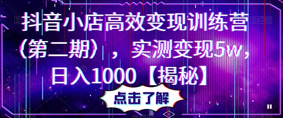 抖音小店高效变现训练营（第二期），实测变现5w，日入1000【揭秘】-收集菌资源站