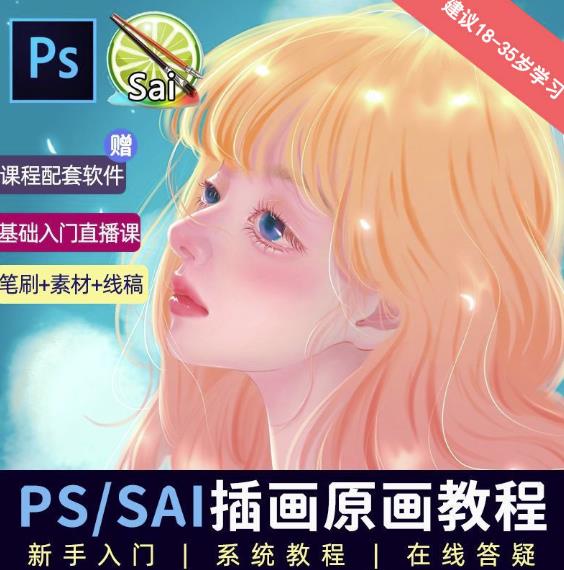 价值1288的原画插画教程零基础CG漫画SAI线稿笔刷手绘画数位板绘视频课程-收集菌资源站